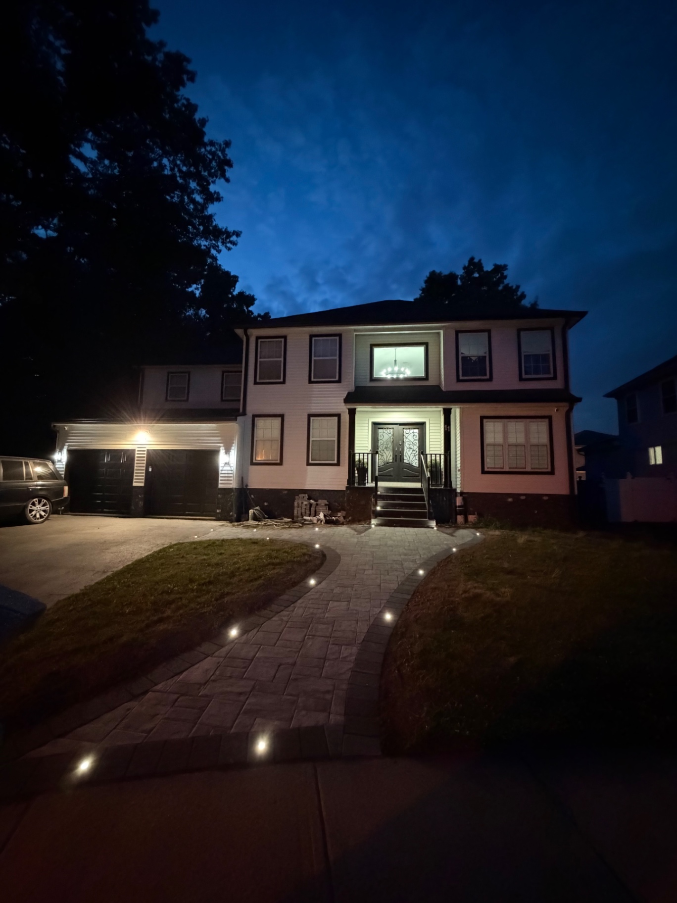 Night-lit entry walk